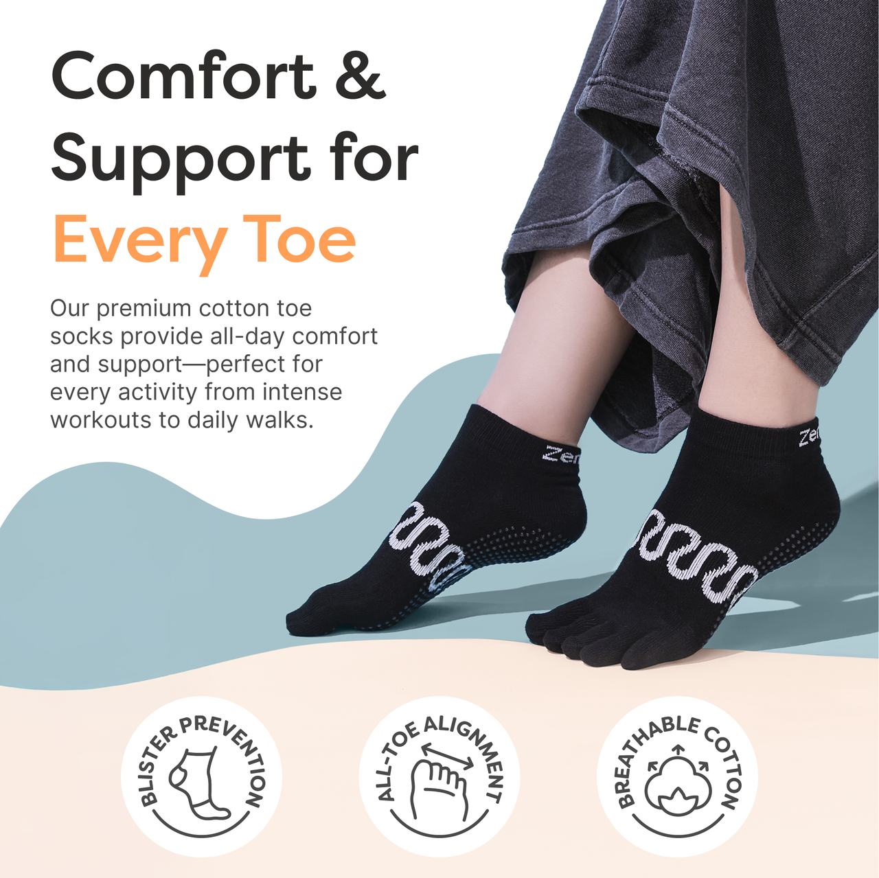 Cotton Toe Socks for Pilates & Yoga
