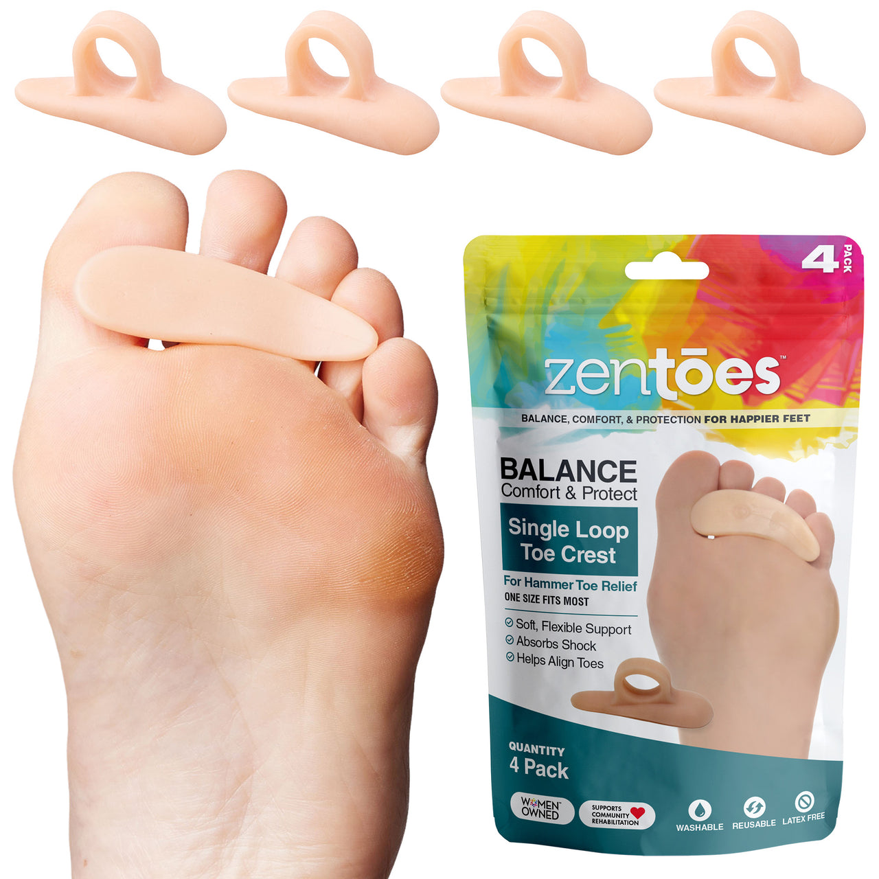 Hammer Toe Straightener Crest with Single Loop - 2 Pairs - ZenToes