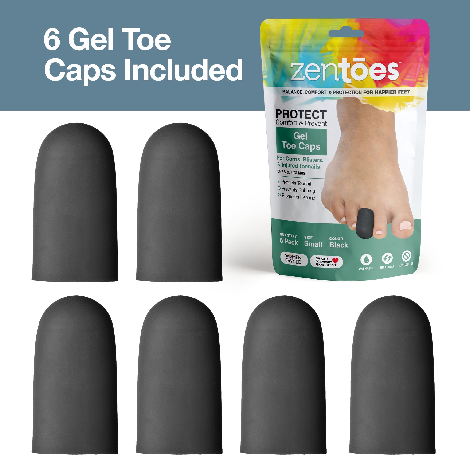 Gel Toe Caps, Small - 6 Count - ZenToes