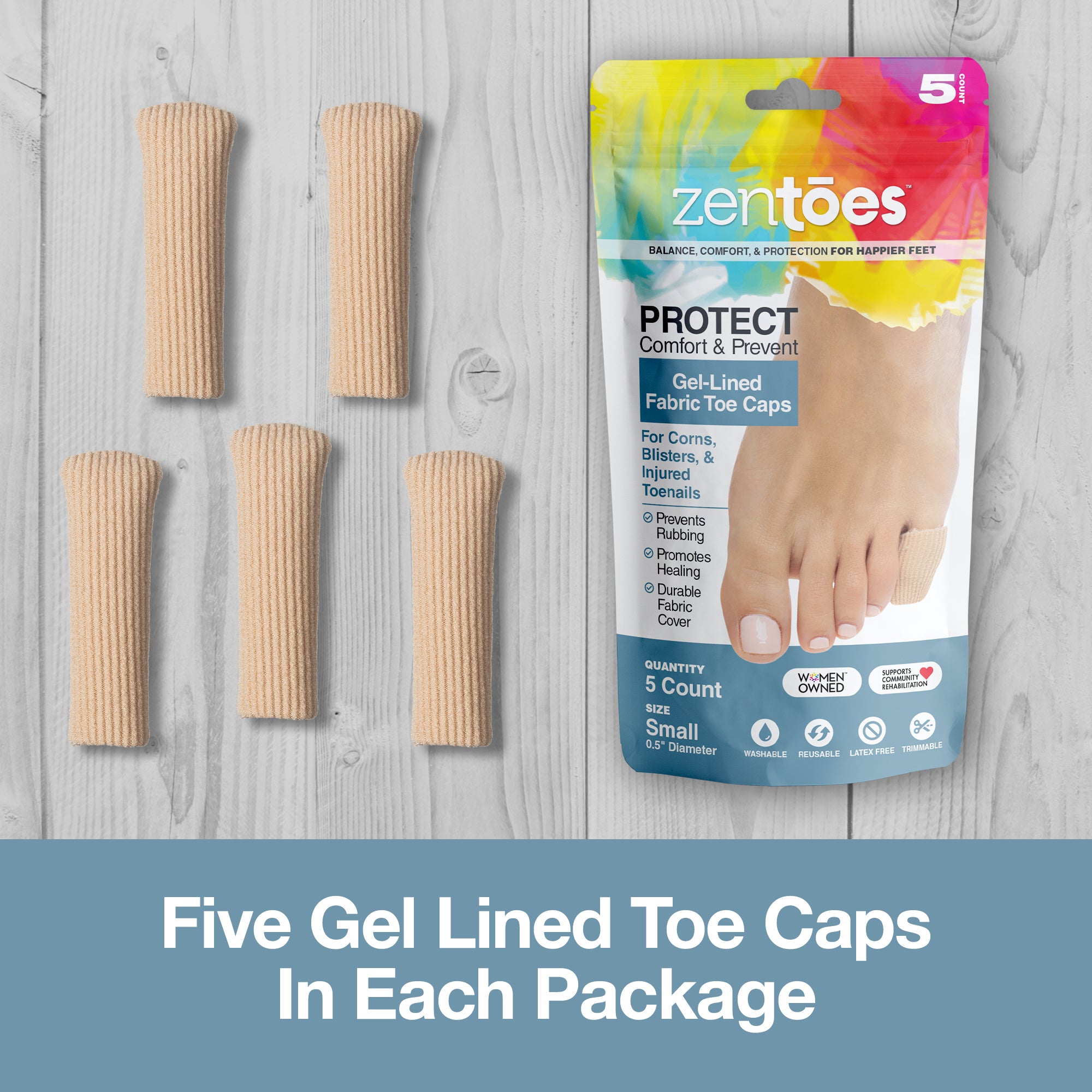 Fabric Covered Gel Toe Caps - 5 Pack - ZenToes