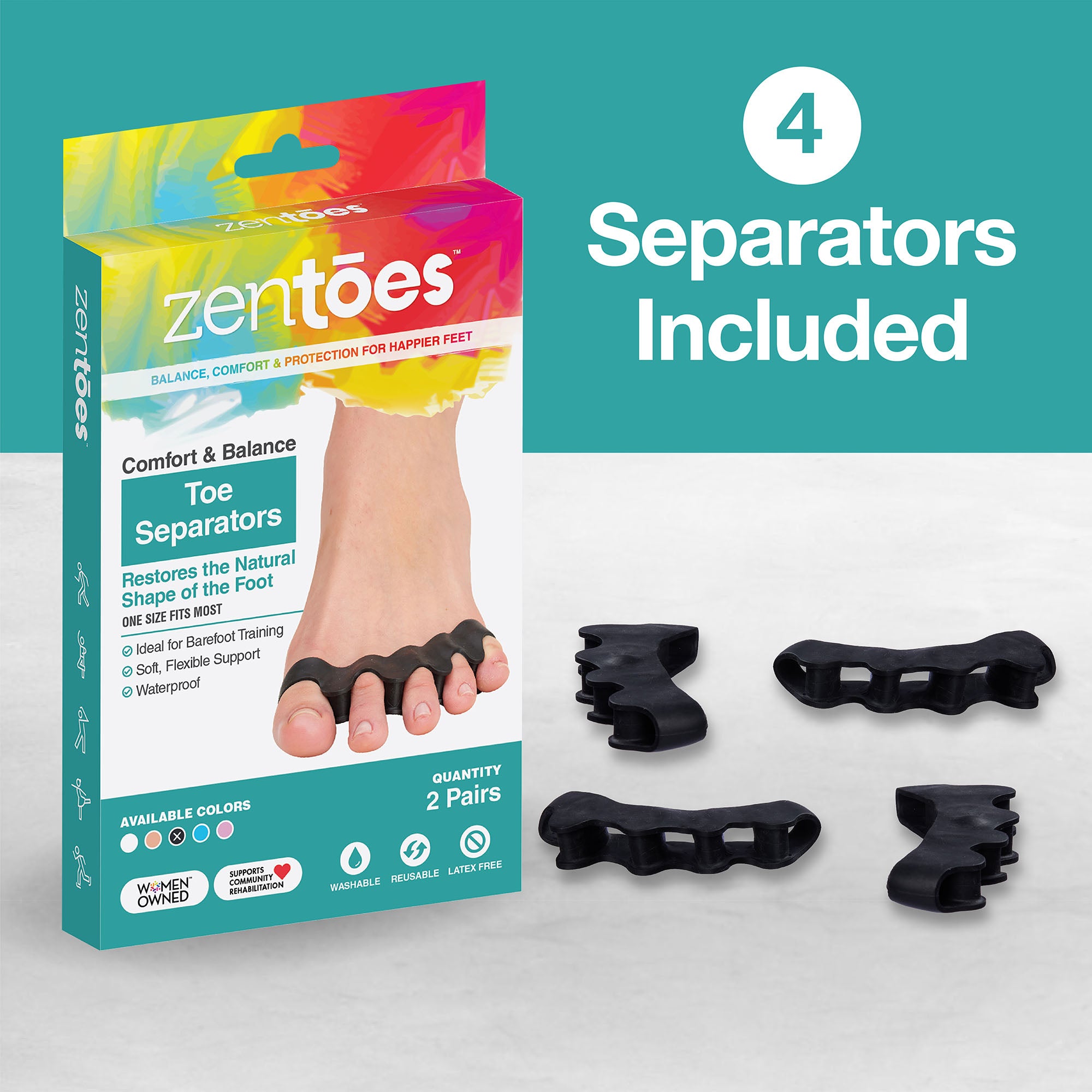 Silicone Toe Spacers for Correct Toe Alignment - 2 Pairs - ZenToes