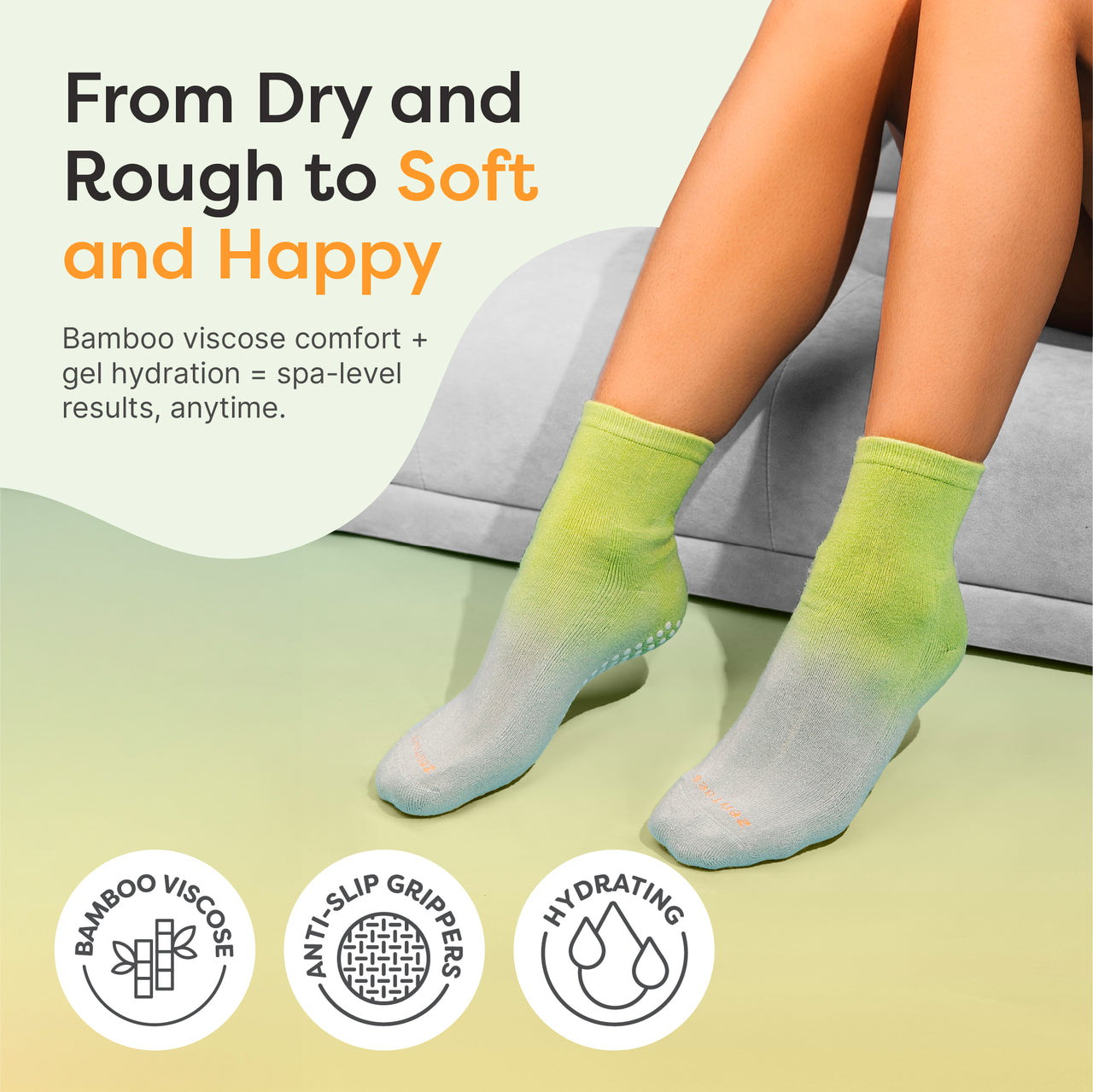 Bamboo Viscose Blend Moisturizing Socks with Anti Slip Grippers