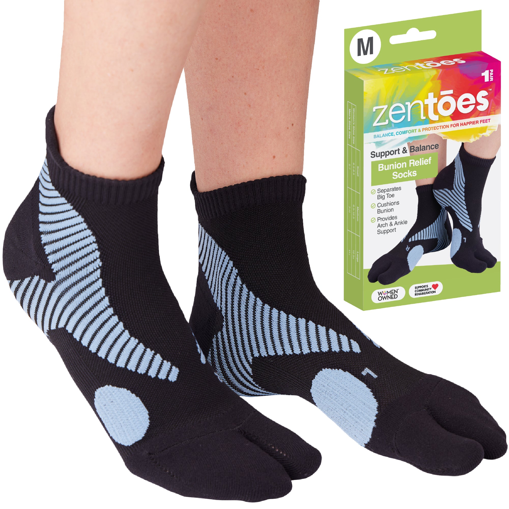 ZenToes Split Toe Bunion Socks with Built-in Padding - 1 Pair