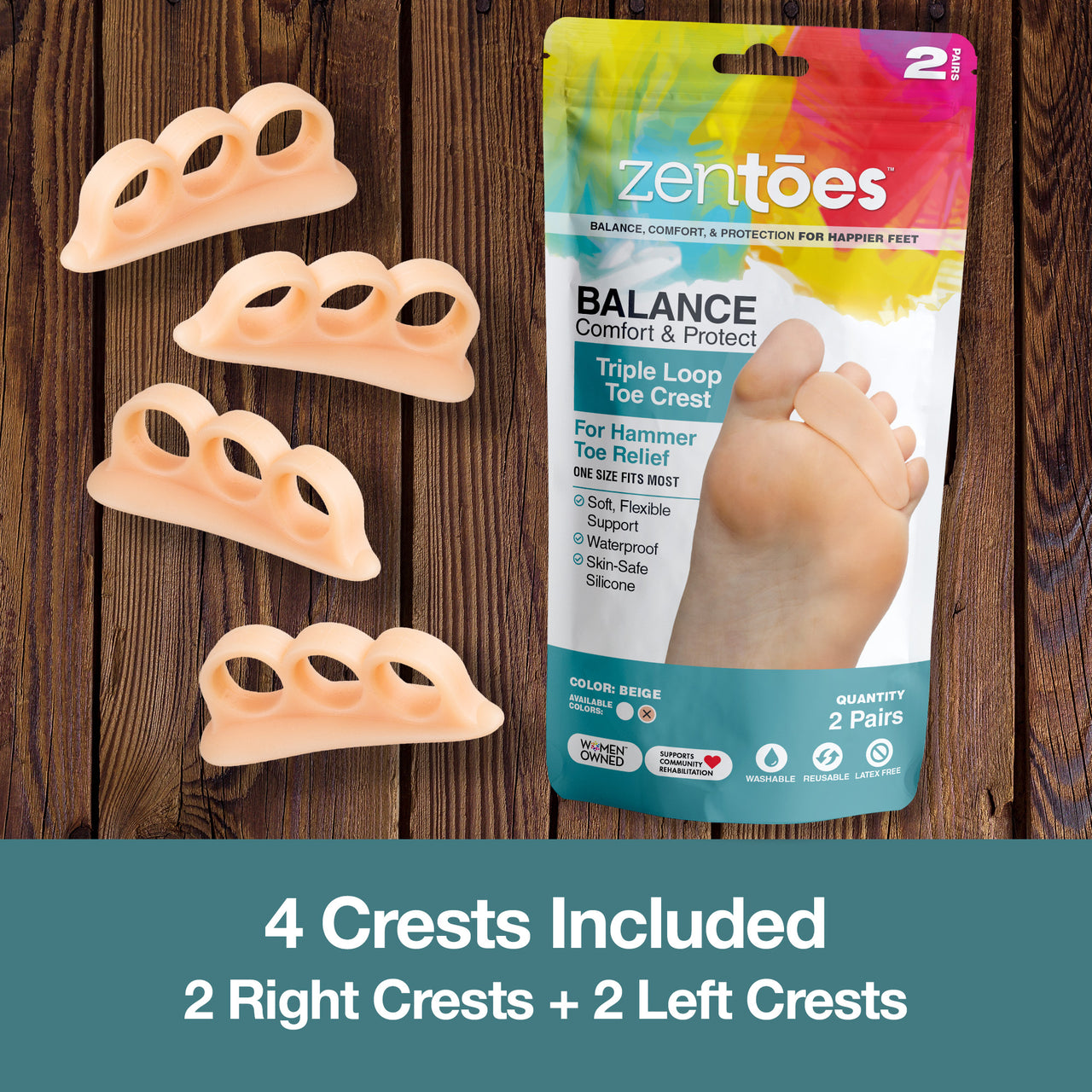 Triple Loop Hammer Toe Straightener Crest - 2 Pairs - ZenToes