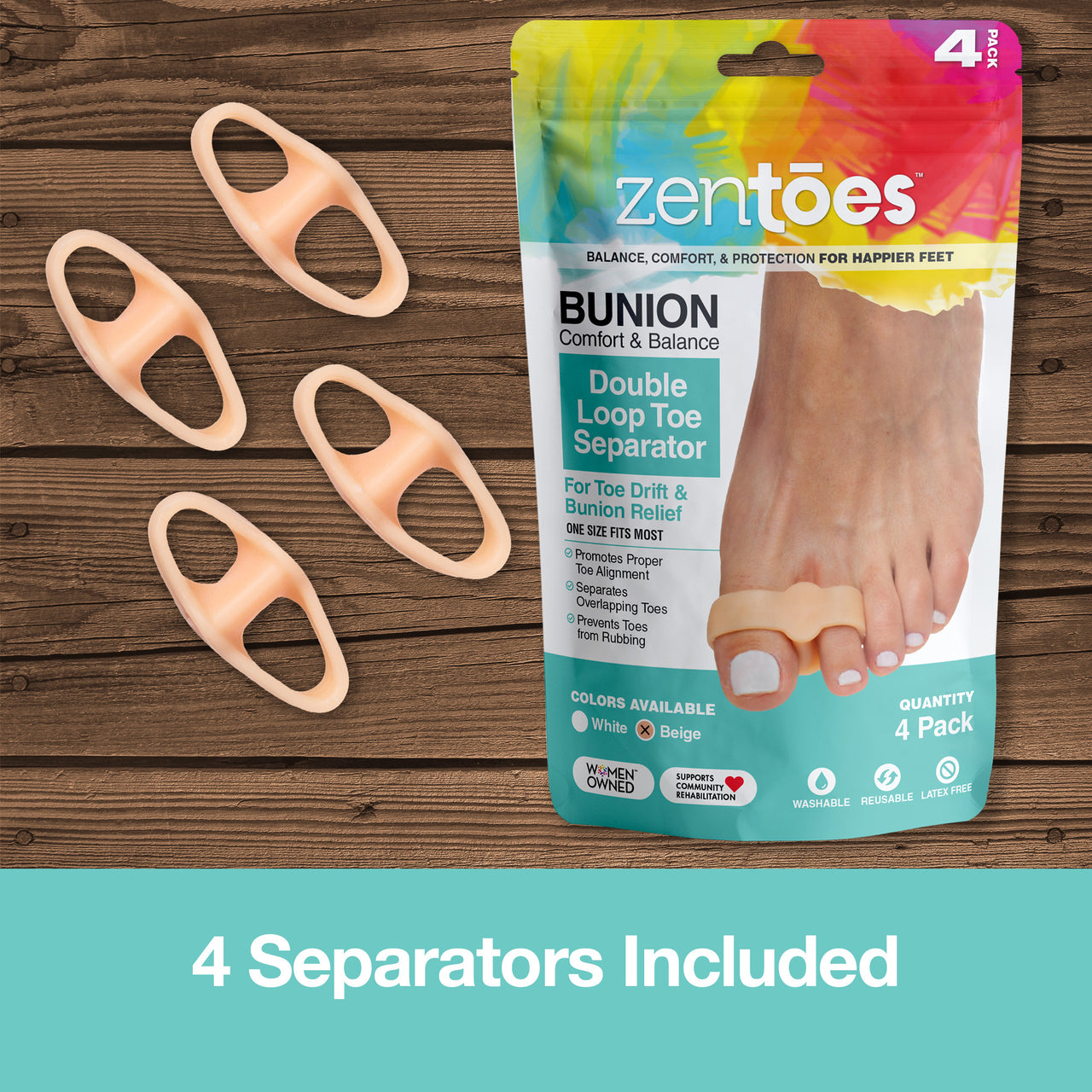 Double Loop Gel Bunion Toe Separators - 4 Count - ZenToes