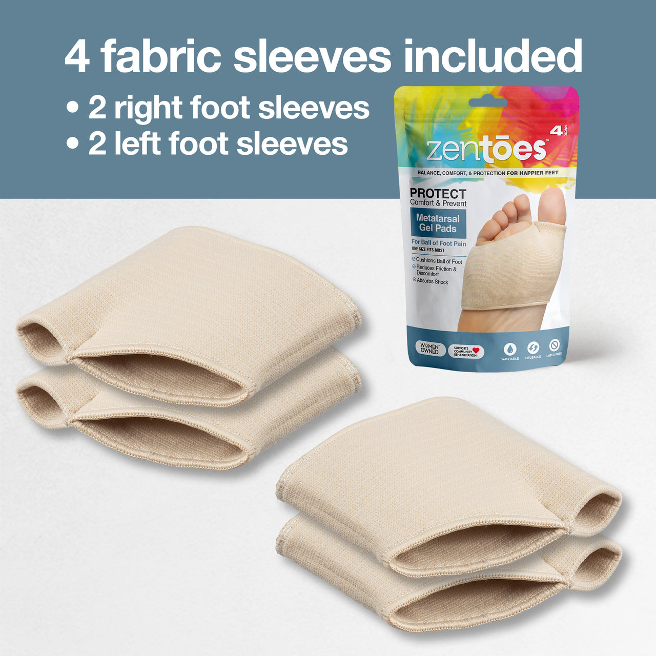 Metatarsal Sleeves with Gel Pads - 2 Pairs - ZenToes