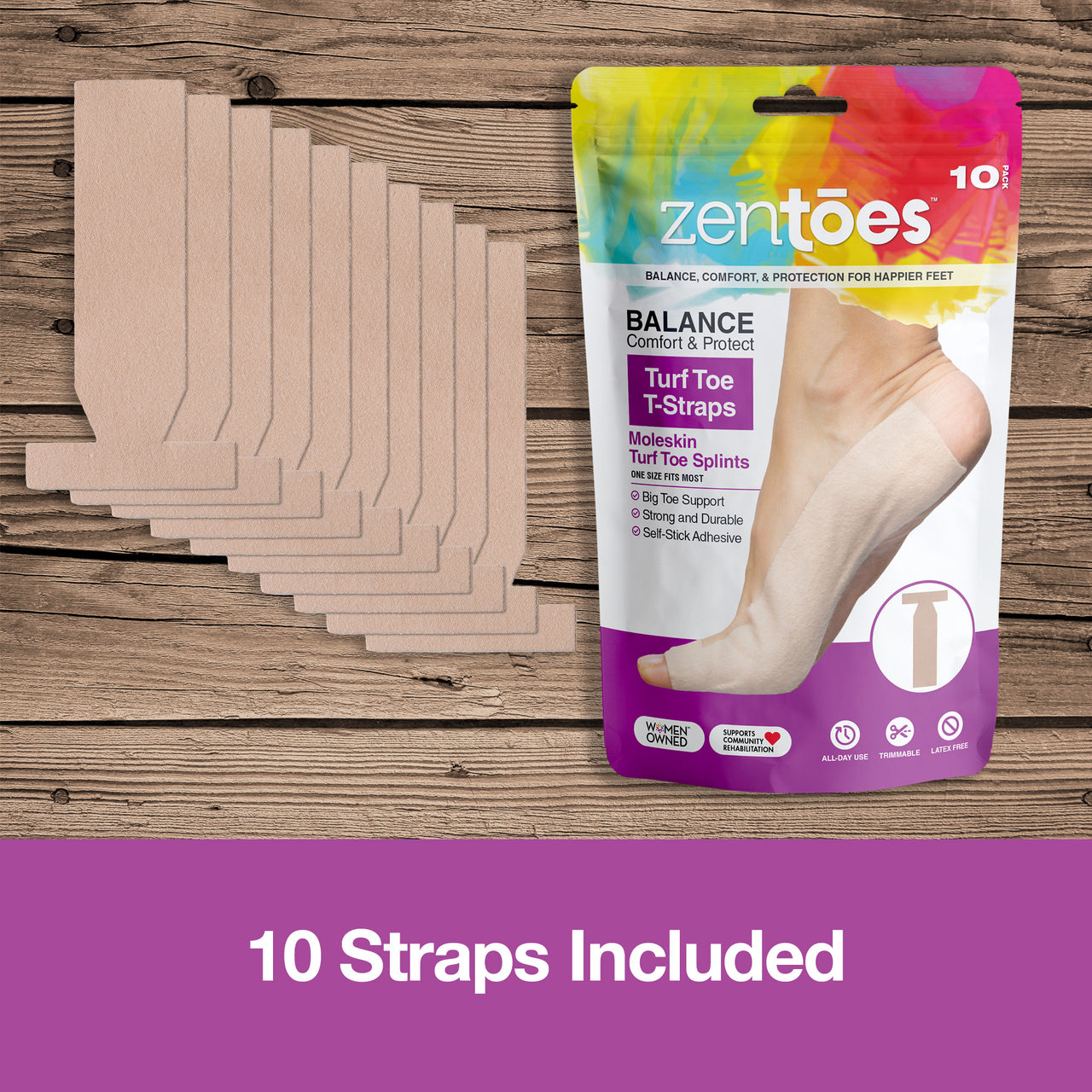 Turf Toe Moleskin T-Straps - 10 Count - ZenToes