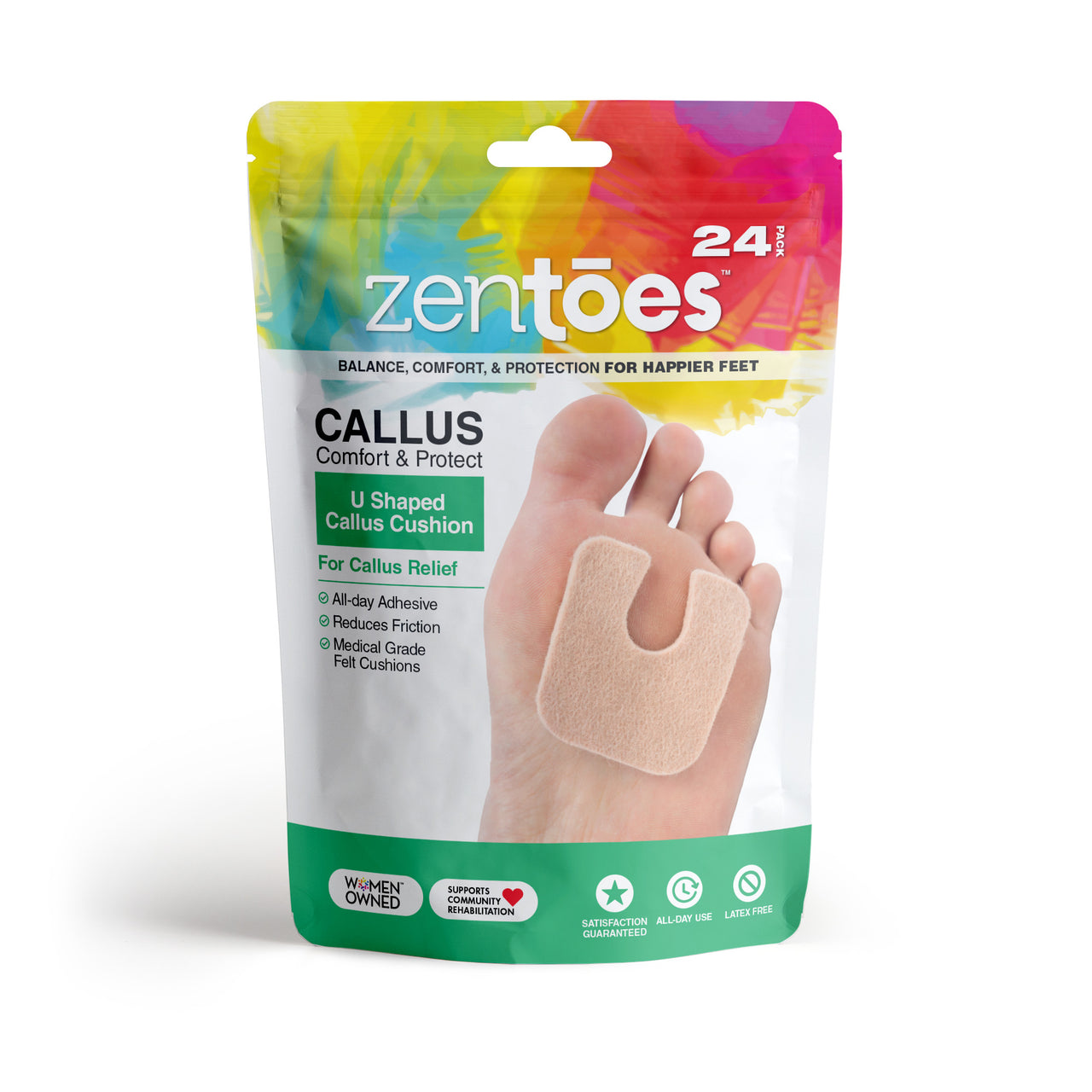 U-Shaped Felt Callus Pads - 24 Pack - ZenToes