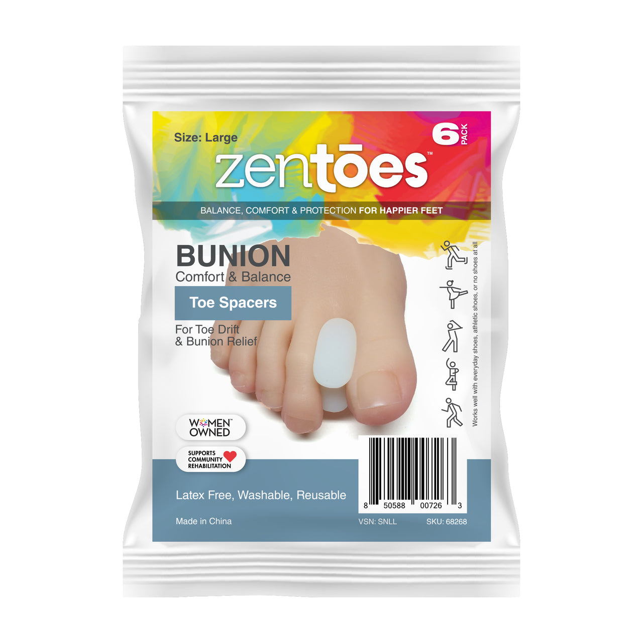 Gel Toe Separators with No Loop - 6 Pack - ZenToes