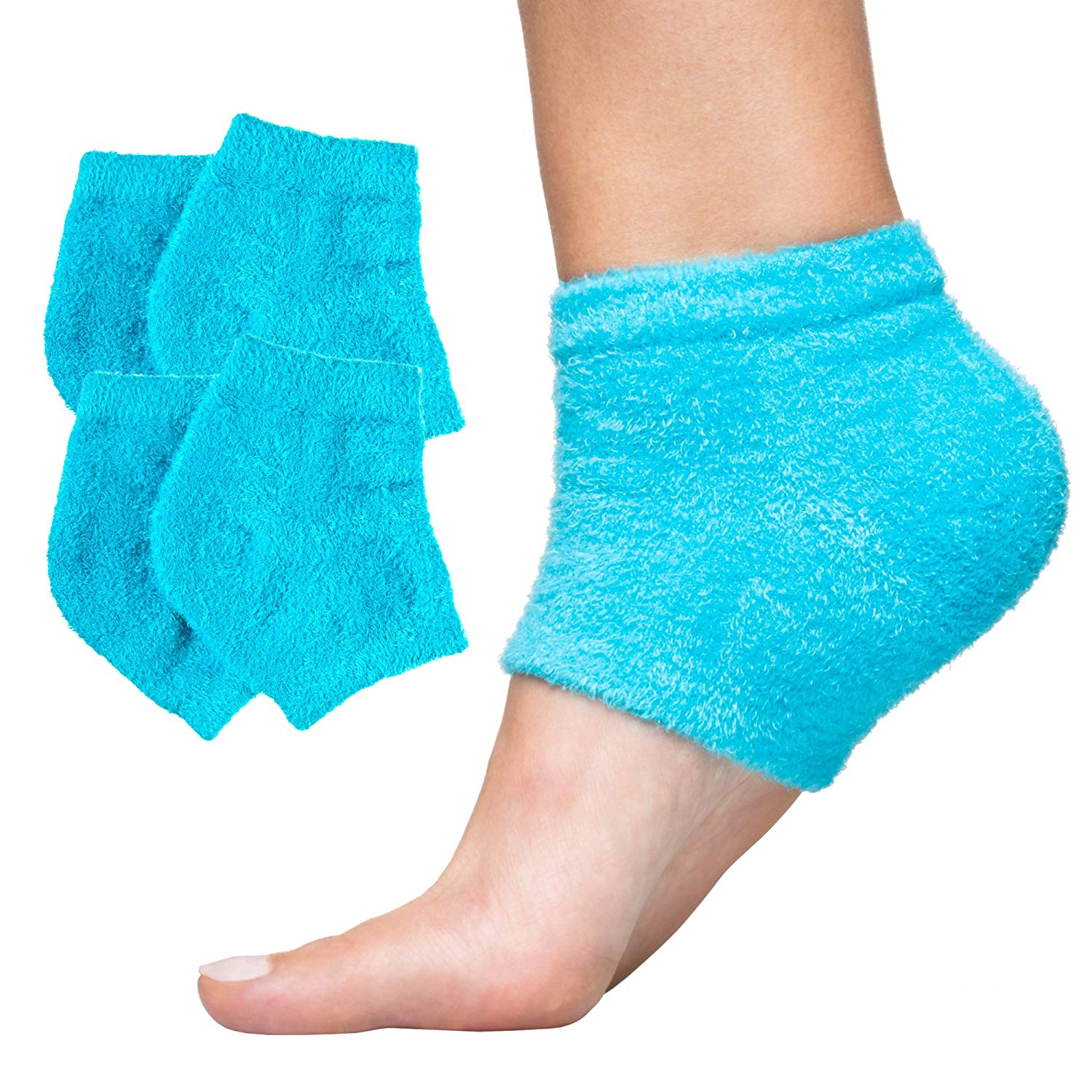 Moisturizing Gel Heel Socks - Fuzzy - Blue / Regular