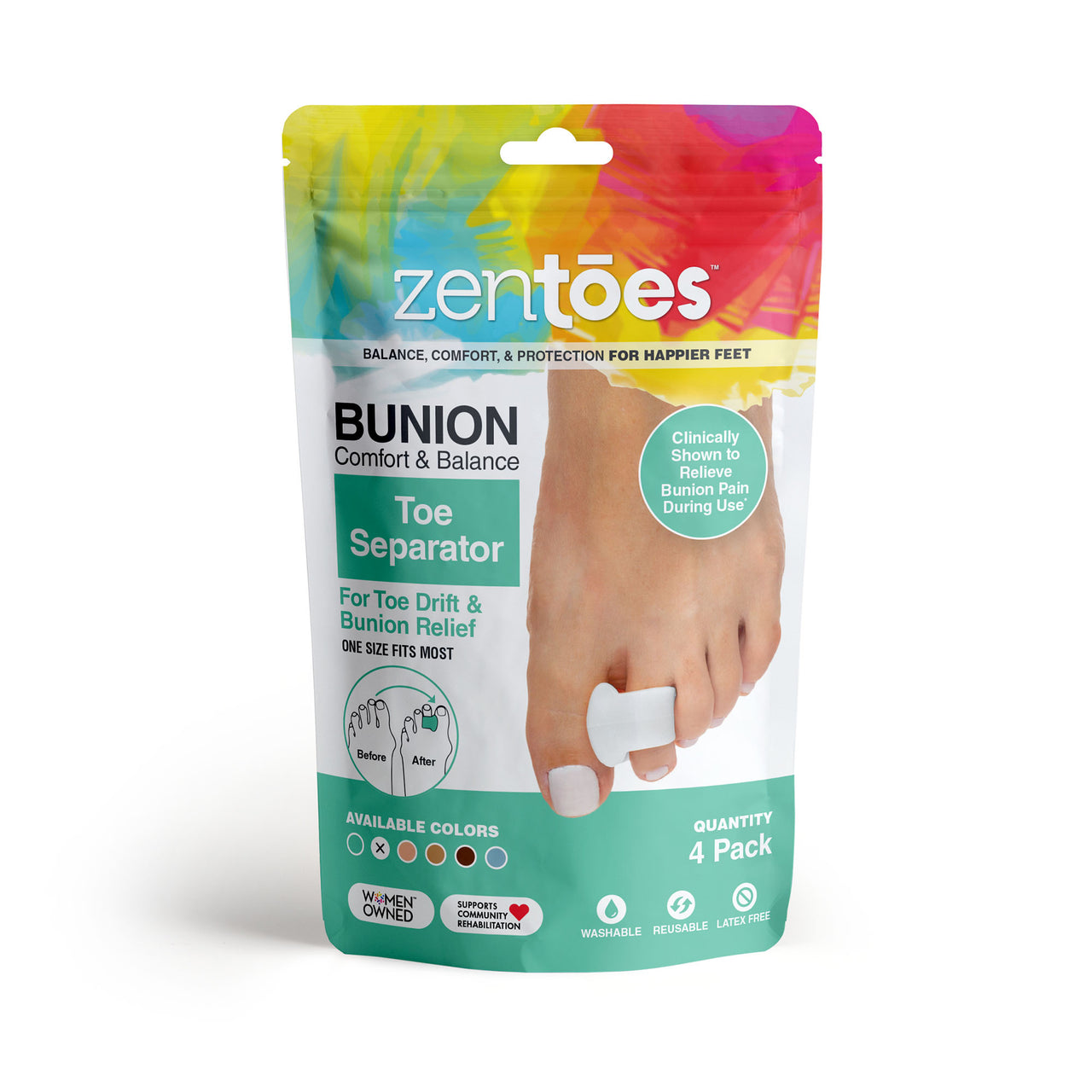 Single Loop Toe Spacer for Bunion Pain - 4 Pack - ZenToes